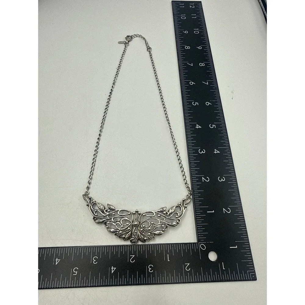 Sterling Silver 925 Filigree Bib Necklace India Floral Leaf Statement 18 Inch